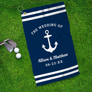 Nautical Navy Blue Wedding Monogram Boat Anchor Golf Towel