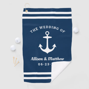 Nautical Navy Blue Wedding Monogram Boat Anchor Golf Towel