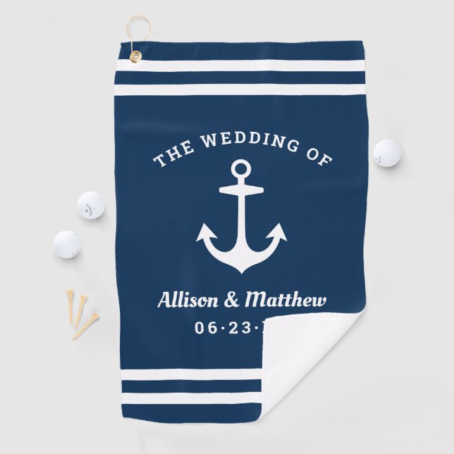 Nautical Navy Blue Wedding Monogram Boat Anchor Golf Towel (InSitu)