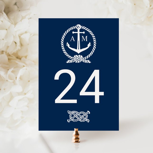 Nautical Navy Blue Wedding Monogram Table Number Postcard (Creator Uploaded)