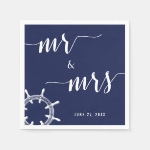 Nautical Navy Blue Wedding Napkins With Wheel