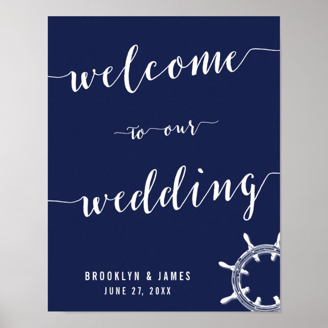 Nautical Navy Blue Wedding Reception Sign Print (Front)