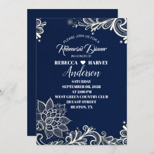 nautical navy blue wedding rehearsal dinner invitation