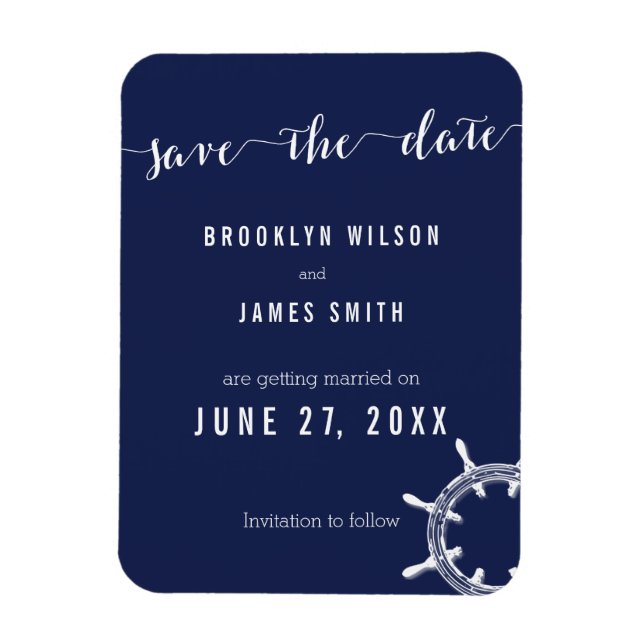 Nautical Navy Blue Wedding Save The Date Magnets (Vertical)