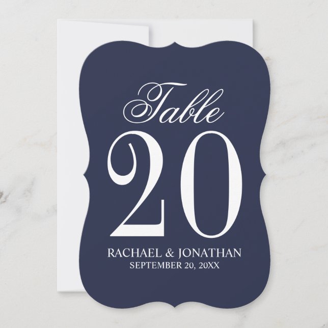 Nautical Navy Blue Wedding Table Number Card (Front)