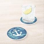 Nautical Navy Blue Welcome Aboard Boat Name Anchor Coaster<br><div class="desc">Nautical "Welcome Aboard" keychain design features a simple,  stylish navy blue and white coastal style design with boat anchor accent. Personalise the custom text with the name of your boat.</div>