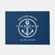 Nautical Navy Blue Welcome Aboard Boat Name Anchor