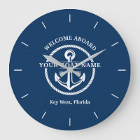 Nautical Navy Blue Welcome Aboard Boat Name Anchor