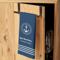 Nautical Navy Blue Welcome Aboard Boat Name Anchor