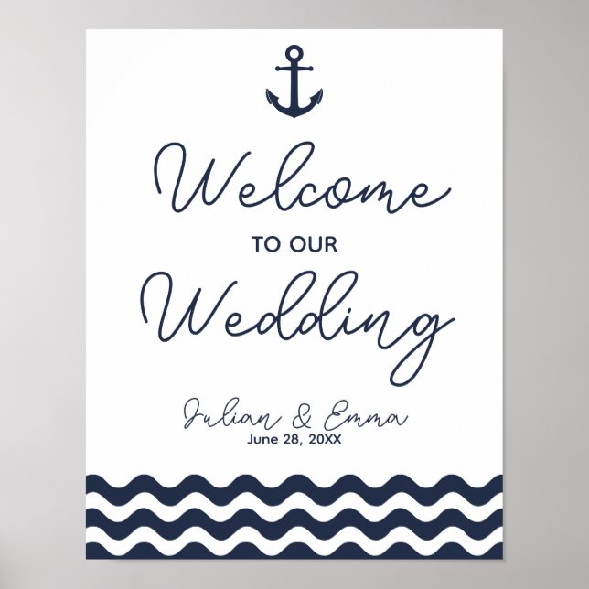 Nautical Navy Blue Welcome to our wedding print (Front)