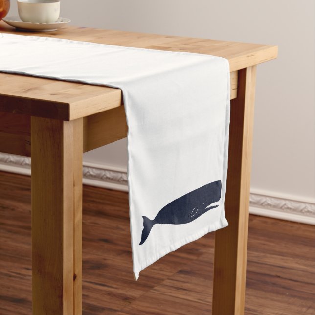 Nautical Navy Blue Whale Medium Table Runner (In Situ)