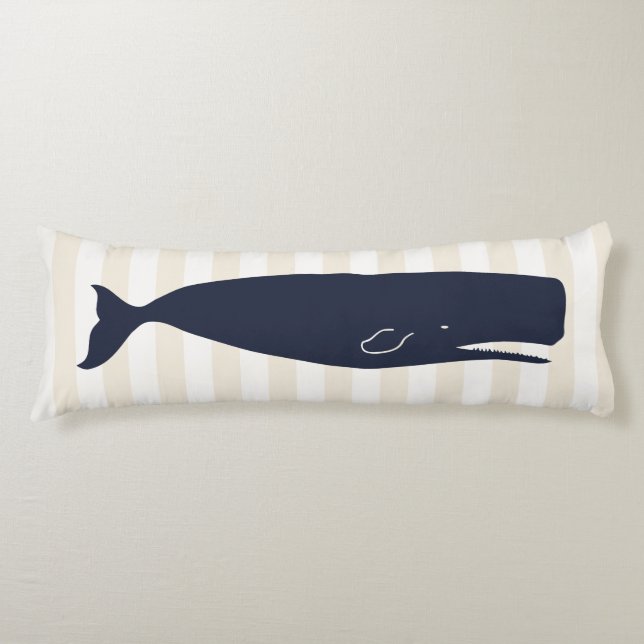 Nautical Navy Blue Whale & Stripes Body Cushion (Front)