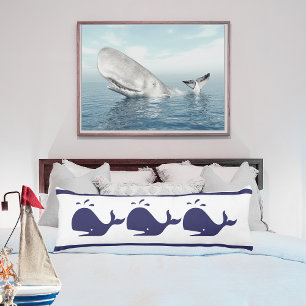 Nautical Navy Blue Whale white coastal living Lumb Body Cushion