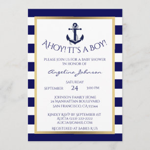 Nautical Navy Blue/White BOY Baby Shower Invites