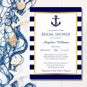 Nautical Navy Blue/White Bridal Shower Invitations