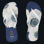 Nautical Navy Blue White Cascading Anemones Bride Thongs<br><div class="desc">Step into comfort and style on your special day with Nautical Boutique Co.’s nautical navy blue & white cascading anemones bride flip flops design. 👣🌊 Perfect for beach weddings or relaxed celebrations, these flip flops feature elegant cascading white anemones, set in a stunning navy blue and white colour palette. Let...</div>