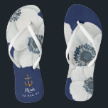 Nautical Navy Blue White Cascading Anemones Bride Thongs<br><div class="desc">Step into comfort and style on your special day with Nautical Boutique Co.’s nautical navy blue & white cascading anemones bride flip flops design. 👣🌊 Perfect for beach weddings or relaxed celebrations, these flip flops feature elegant cascading white anemones, set in a stunning navy blue and white colour palette. Let...</div>