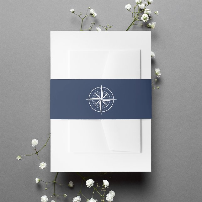 Nautical Navy Blue & White Compass Wedding Invitation Belly Band (Creator Uploaded)