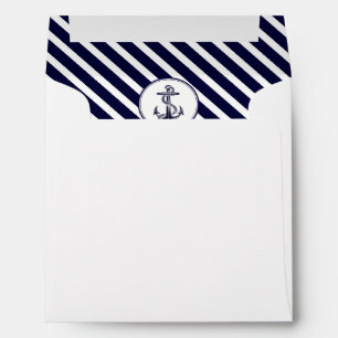 Nautical Navy Blue White Diag Stripe #2 SQ Envelopes