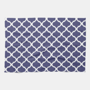 Nautical Navy Blue White Geometric Pattern Coastal Tea Towel