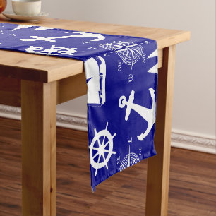 Nautical Navy Blue White Pattern Medium Table Runner