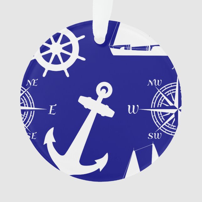 Nautical Navy Blue White Pattern Ornament (Front)