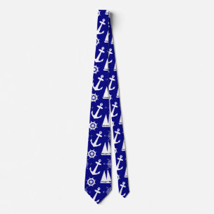 Nautical Navy Blue White Pattern Tie