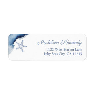 Nautical Navy Blue & White Starfish Return Address Return Address Label