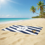 Nautical Navy Blue & White Stripe Custom Monogram Beach Towel<br><div class="desc">Simple yet striking this beach towel features a nautical navy blue and white striped background with a custom monogram.</div>
