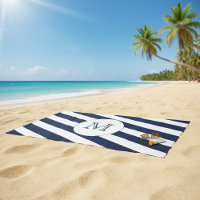 Nautical Navy Blue & White Stripe Custom Monogram