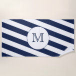 Nautical Navy Blue & White Stripe Custom Monogram Beach Towel<br><div class="desc">Simple yet striking this beach towel features a nautical navy blue and white striped background with a custom monogram.</div>