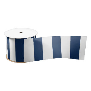 Nautical Navy Blue & White Striped  Satin Ribbon