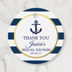 Nautical Navy Blue White Stripes Bridal Shower Favour Tags