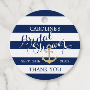 Nautical Navy Blue White Stripes Bridal Shower Favour Tags