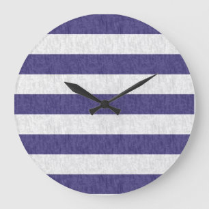 Nautical Navy Blue White Stripes Large Clock