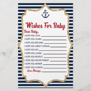 Nautical Navy Blue Wishes For Baby Shower Activity Stationery