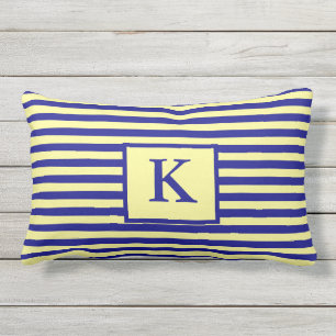 Nautical Navy Blue Yellow Monograms Stripes Cute Lumbar Cushion
