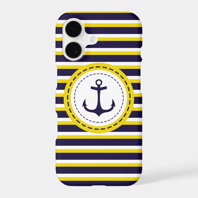 Nautical Navy Blue Yellow Stripes Anchor Design (Back)