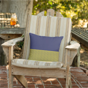 Nautical Navy Blue Yellow Stripes Cushion