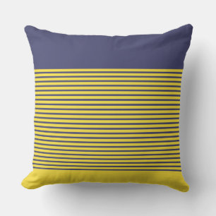 Nautical Navy Blue Yellow Stripes Cushion