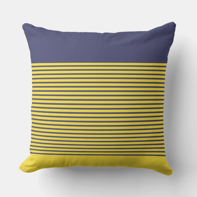 Nautical Navy Blue Yellow Stripes Cushion (Front)