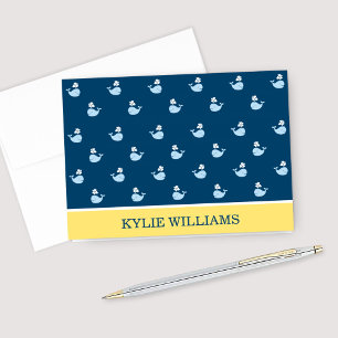 Nautical Navy Blue Yellow Whale Pattern Custom Note Card