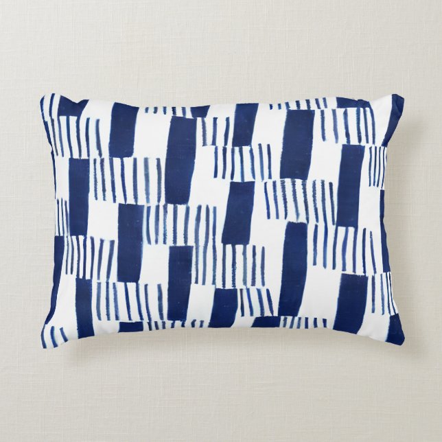 Nautical Navy Brushstroke Geometric Pillow (Front)