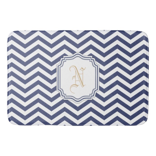Nautical Navy Chevron Monogramed Bath Mat (Front)