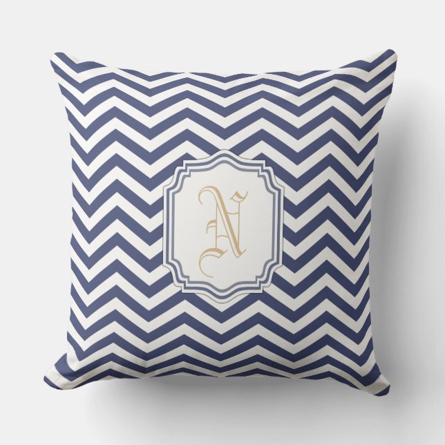 Nautical Navy Chevron Monogramed Cushion (Front)