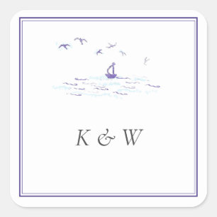 Nautical Navy Classic Frame Boat Monograms Wedding Square Sticker