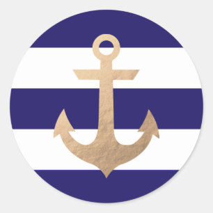 Nautical Navy Classic Round Sticker