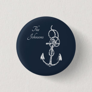 Nautical Navy Custom Family Name Anchor 3 Cm Round Badge