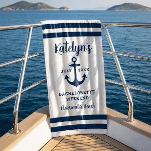 Nautical Navy Custom Wedding Bachelorette Party Beach Towel