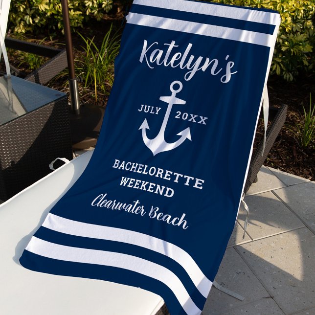 Nautical Navy Custom Wedding Bachelorette Party Beach Towel (Creator Uploaded)